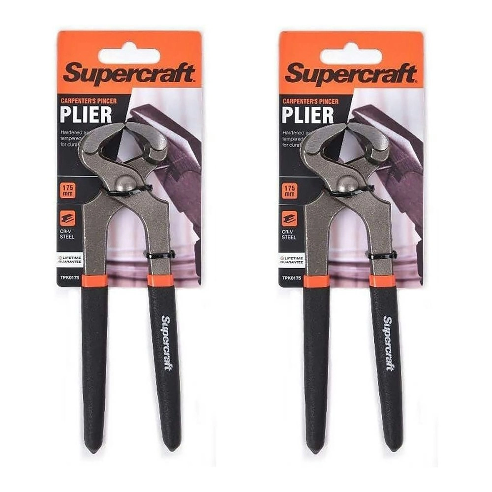 2x Supercraft Carpenters Pincer Cr-V Steel Pliers 175mm w/ Vinyl Wrap Handles