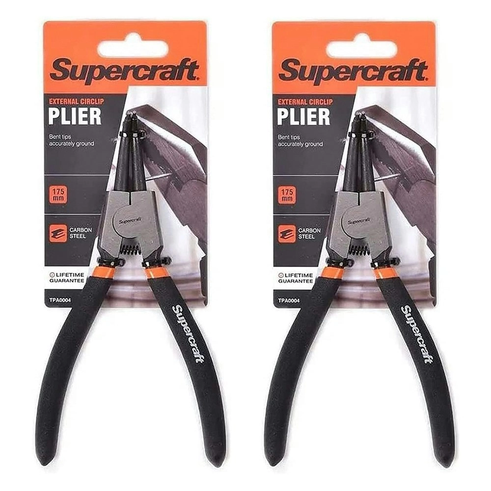 2x Supercraft External Circlip Bent Nose Pliers Carbon Steel w/Vinyl Grip 175mm