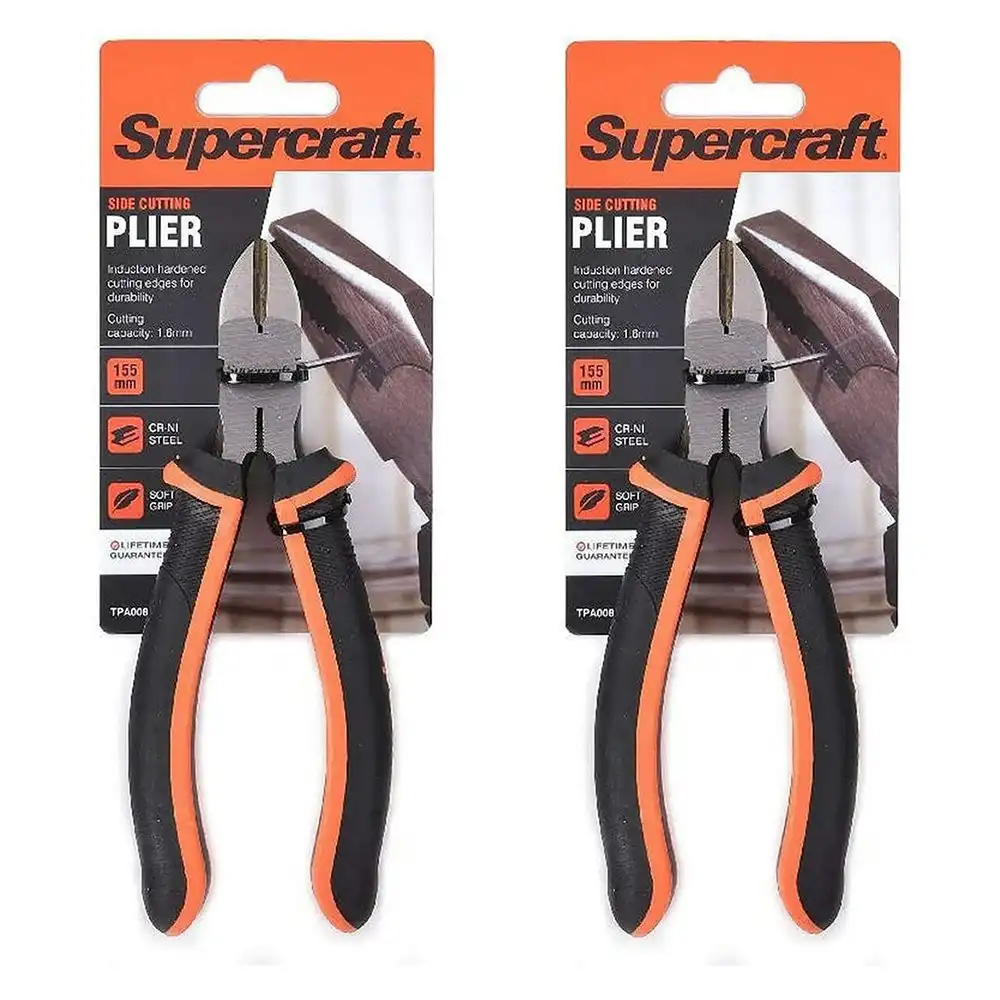 2x Supercraft Side Cutting Nose Pliers With Soft Grip Handles 165mm Cr-Ni Steel