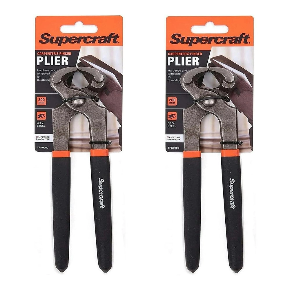 2x Supercraft Carpenters Pincer Nose Cr-V Steel Pliers 200mm w/ Vinyl Wrap