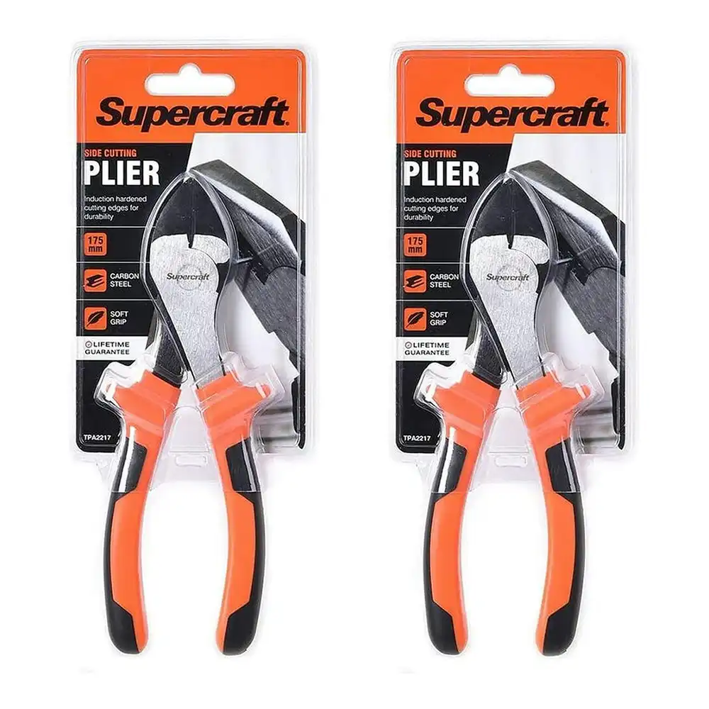2x Supercraft Side Cutting Nose Pliers Carbon Steel 175mm With Soft Grip Handles