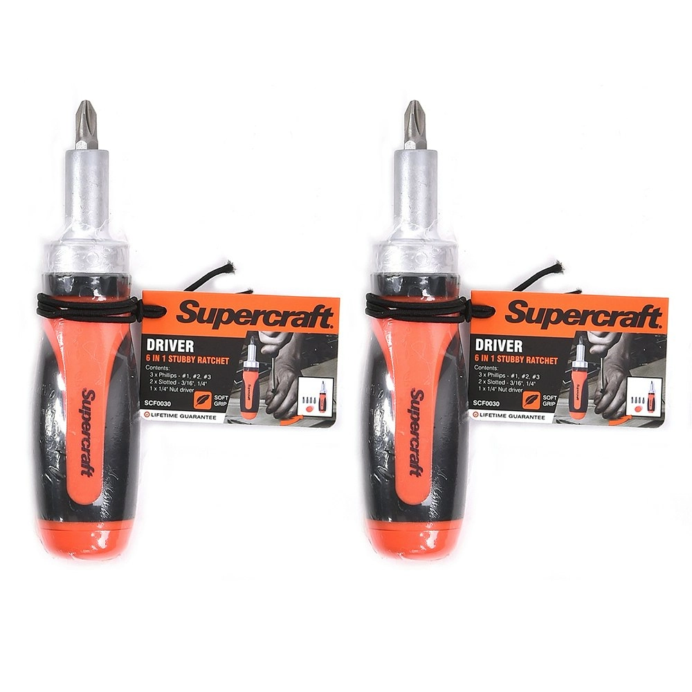 2x Supercraft Stubby Ratcheting Action Screwdriver Set 6 In 1 Workshop Home DIY