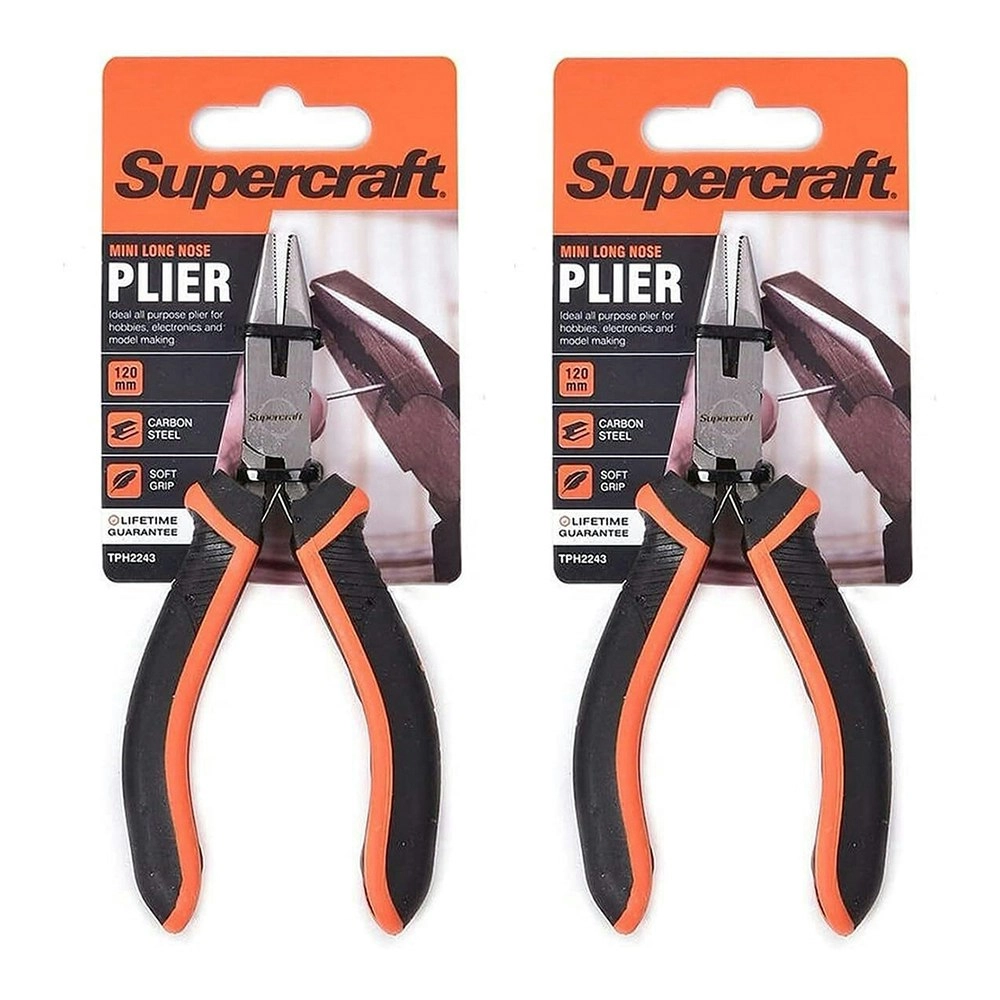 2x Supercraft Mini Long Nose Carbon Steel Pliers 125mm With Soft Grip Handles