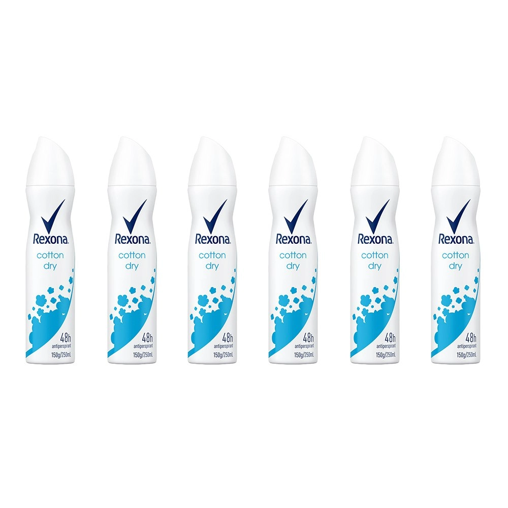 6x Rexona 250ml Women Antiperspirant Deodorant Aerosol Spray f/ Her Cotton Fresh