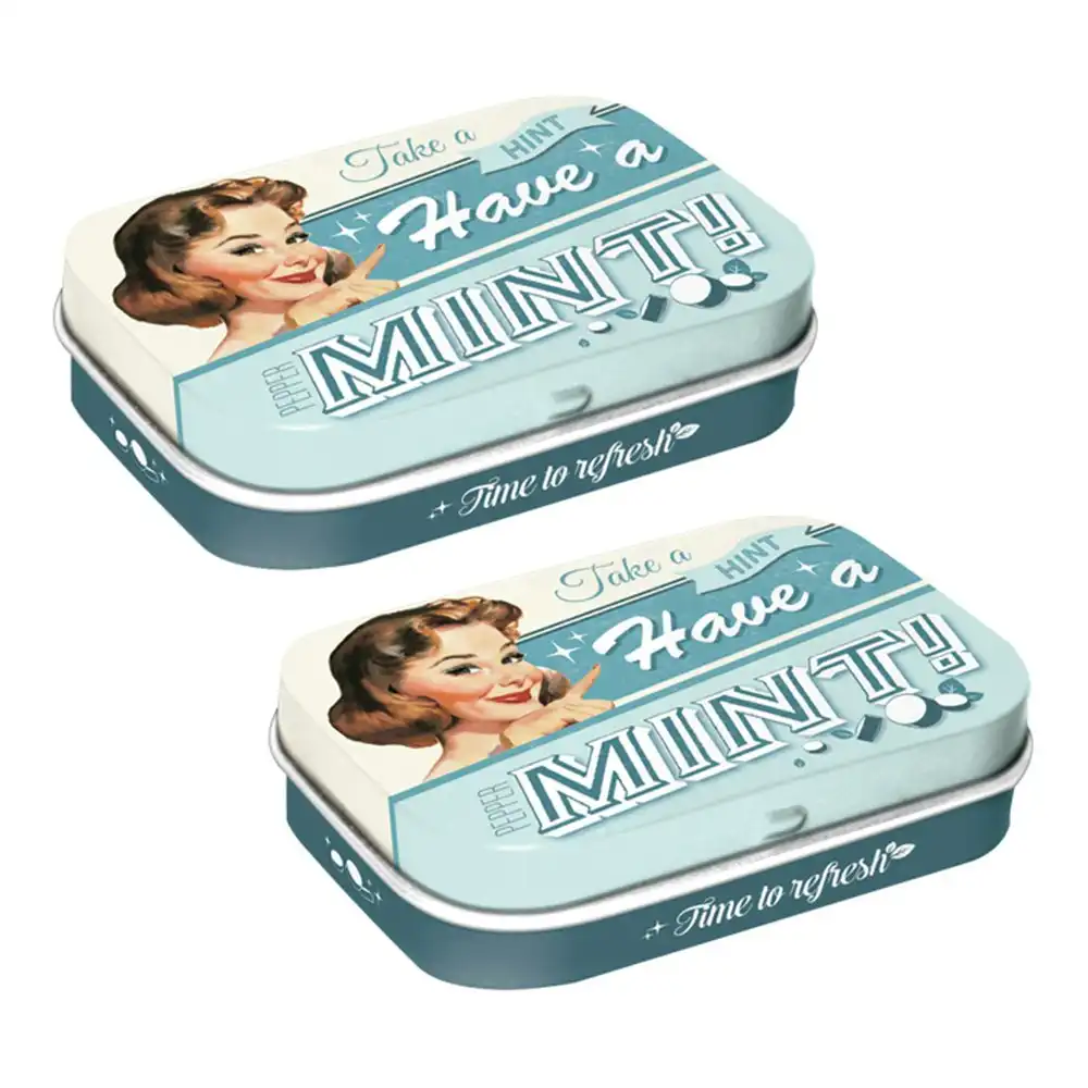 2x Nostalgic Art 6cm Metal Tin Mint Box Have A Mint Fresh Breath Hard Candy Mint