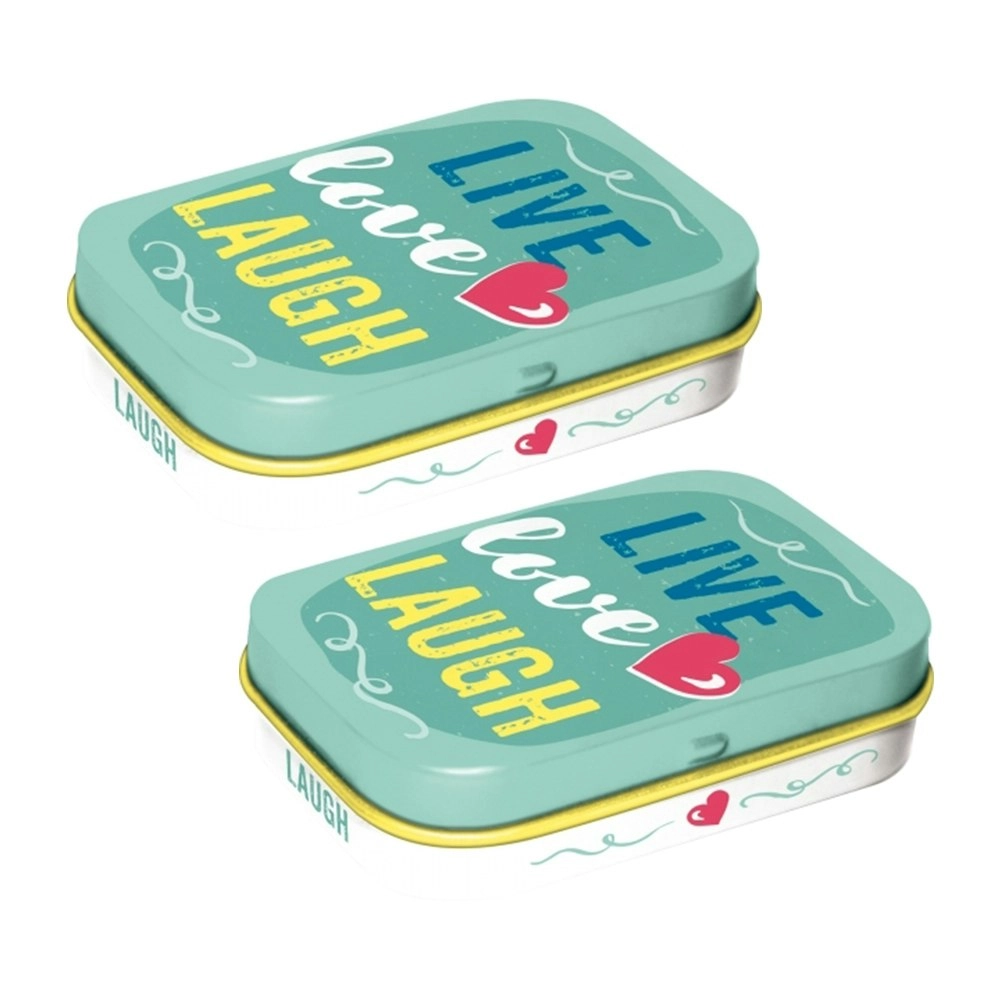 2x Nostalgic Art 6cm Metal Tin Mint Box Live Love Laugh Fresh Breath Hard Candy