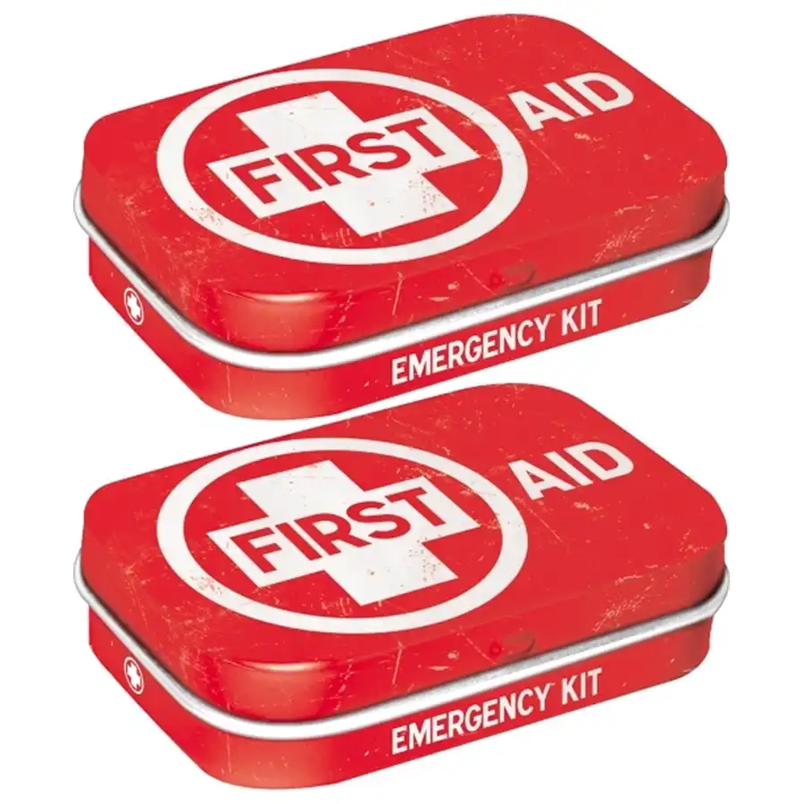 2x Nostalgic Art 6cm Metal Tin Mint Box First Aid Red Fresh Breath Candy Mints