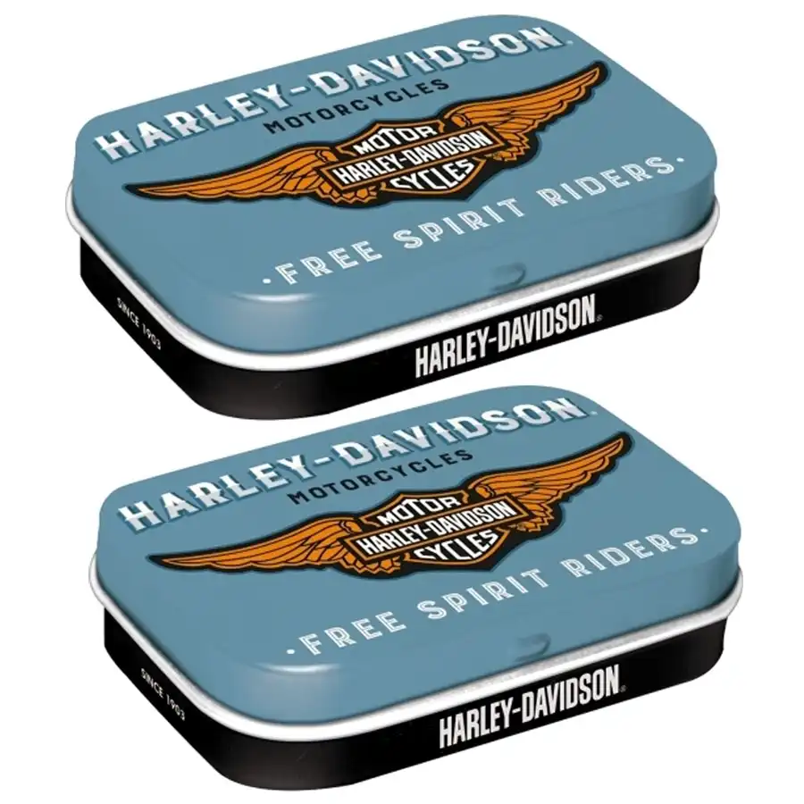 2x Nostalgic Art 6cm Mint Tin Box Harley-Davidson Logo Blue Fresh Breath Candy