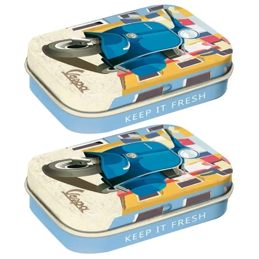 2x Nostalgic Art 6cm Mint Tin Box Vespa Italian Laundry Fresh Breath Hard Candy