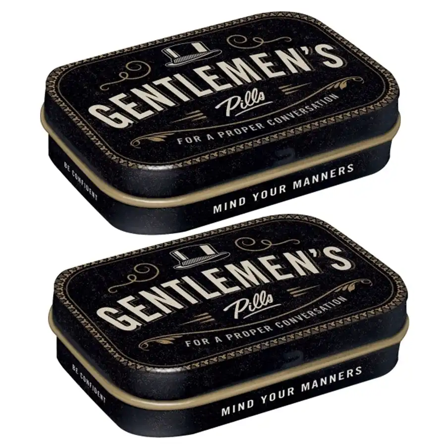 2x Nostalgic Art 6cm Metal Tin Mint Gentlemen's Pills Fresh Breath Hard Candy