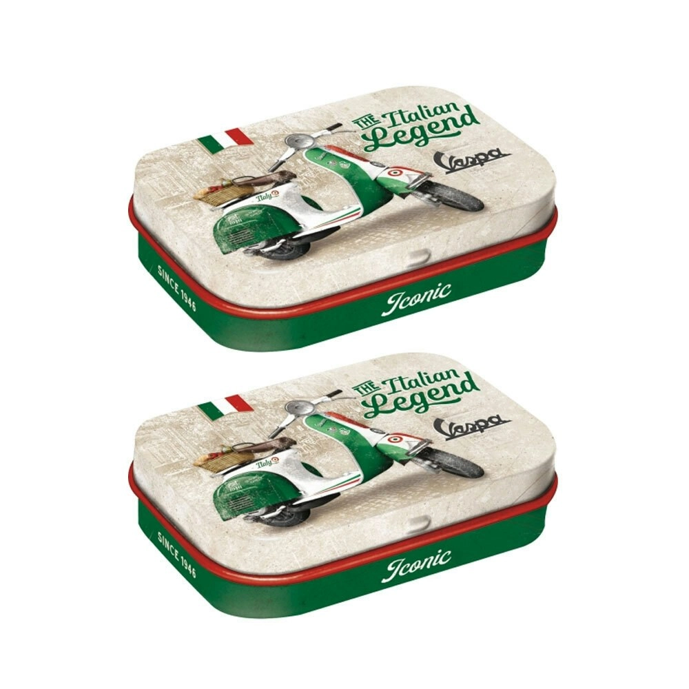 2x Nostalgic-Art 4x6 Metal Tin Mint Box Vespa Italian Legend Fresh Breath Candy