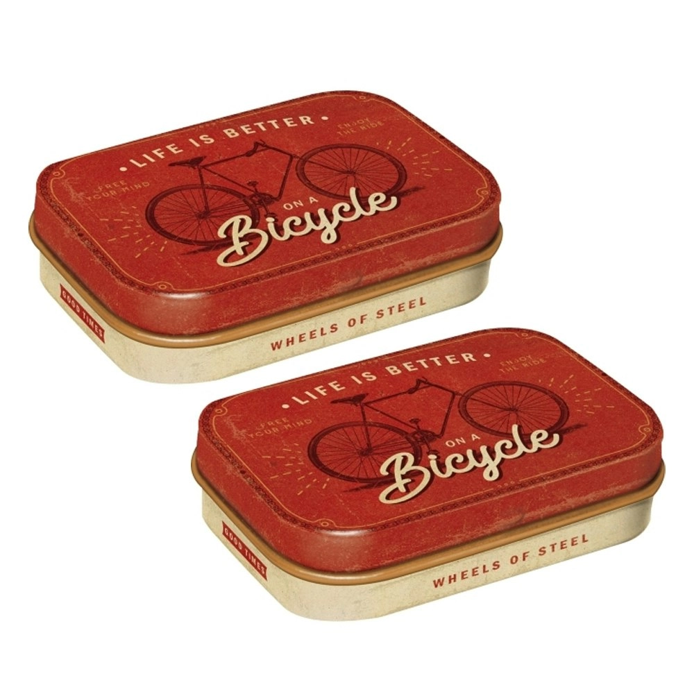 2x Nostalgic Art 4x6cm Metal Mint Box Sugar-Free Life Is Better On A Bicycle