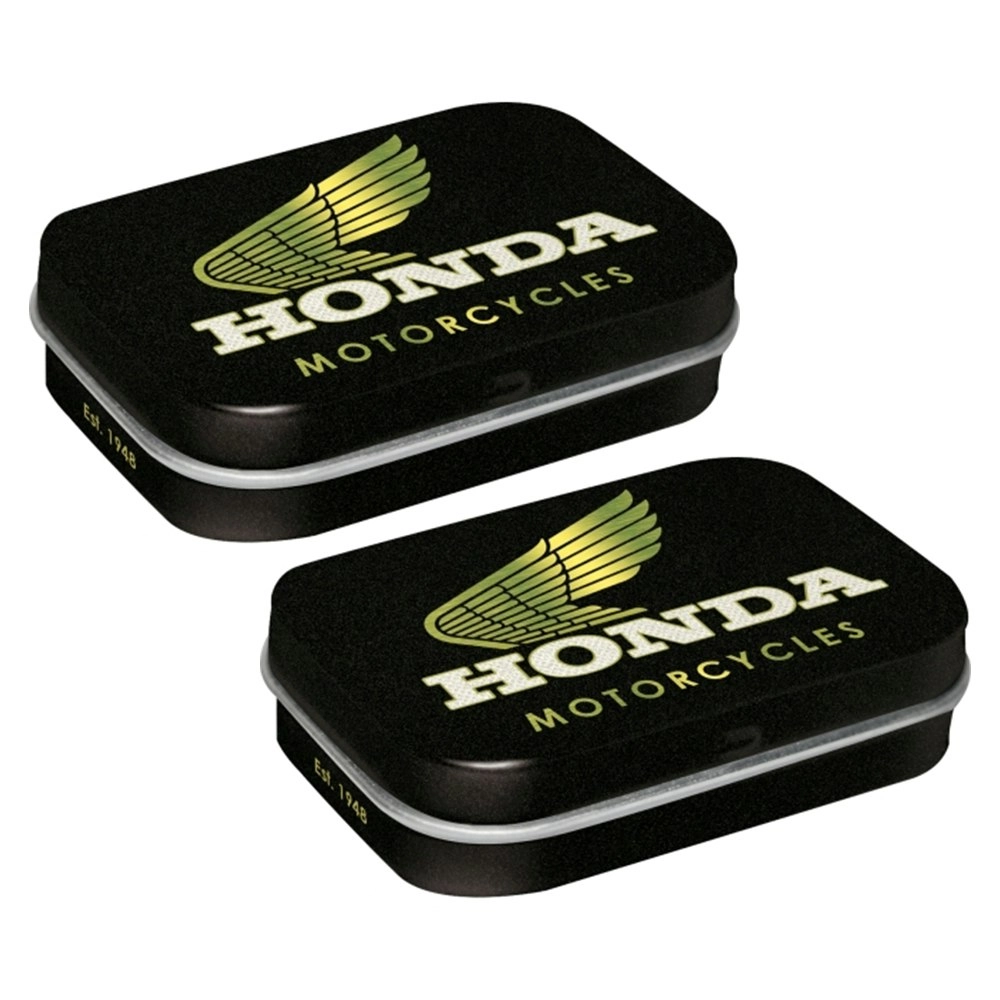 2x Nostalgic Art 4x6cm Metal Mint Box Sugar-Free Candy Honda MC Motorcycles Gold