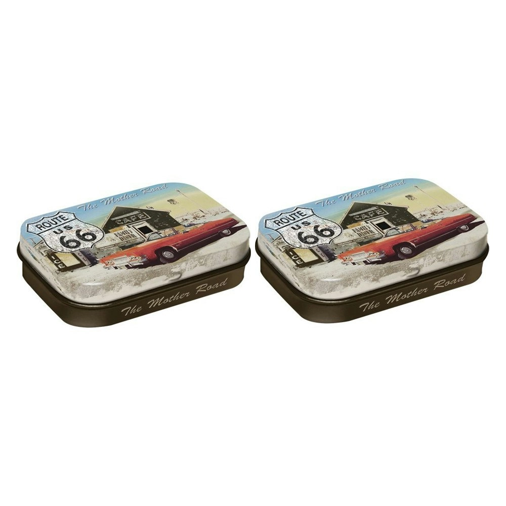 2x Nostalgic Art 6x2cm Pocket Mint Steel Sheet Storage Box Route66 Mother Road