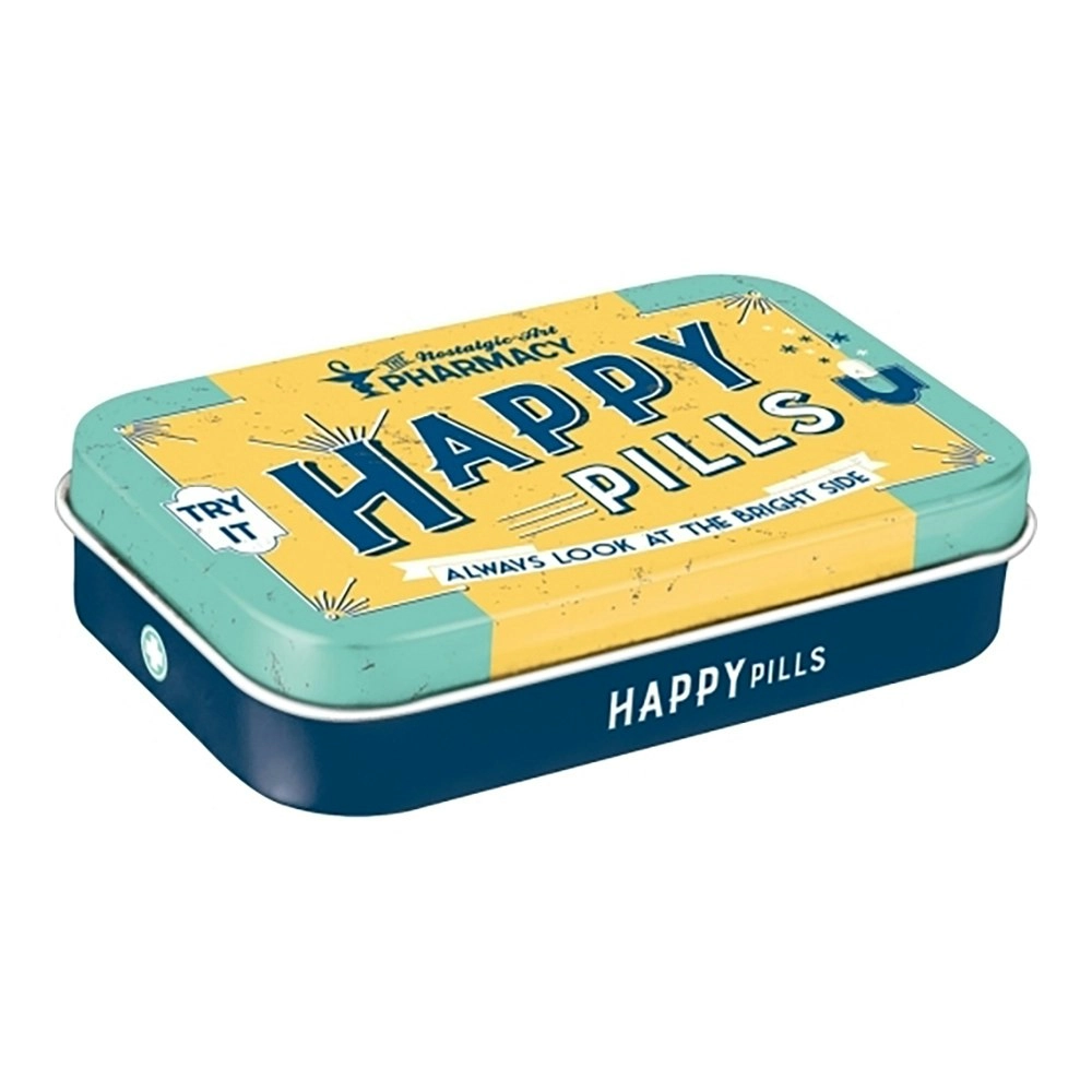 Nostalgic Art 10cm Metal Tin Mint Box XL Happy Pills Fresh Breath Hard Candy