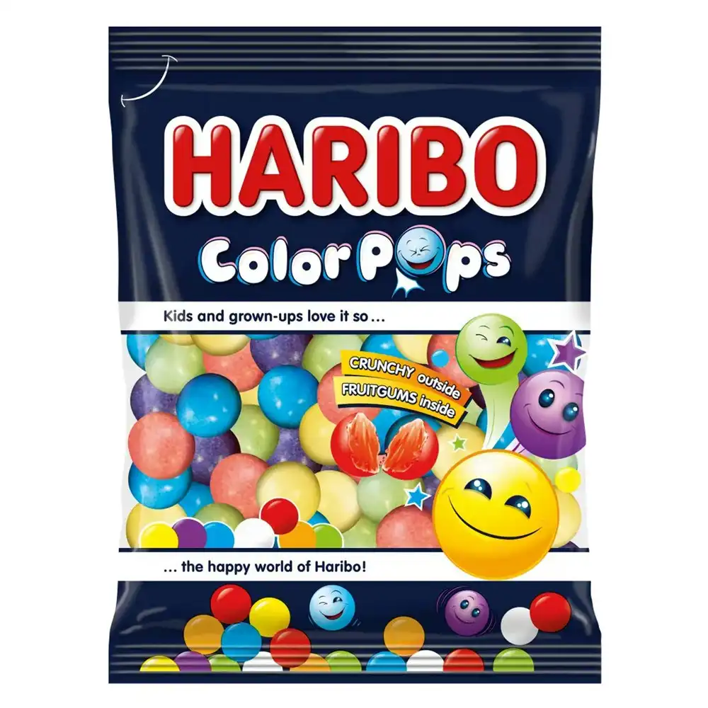 7x Haribo Color Pops Crunchy Fruitgum Gummies/Lollies/Candy Snack/Treat Bag 140g