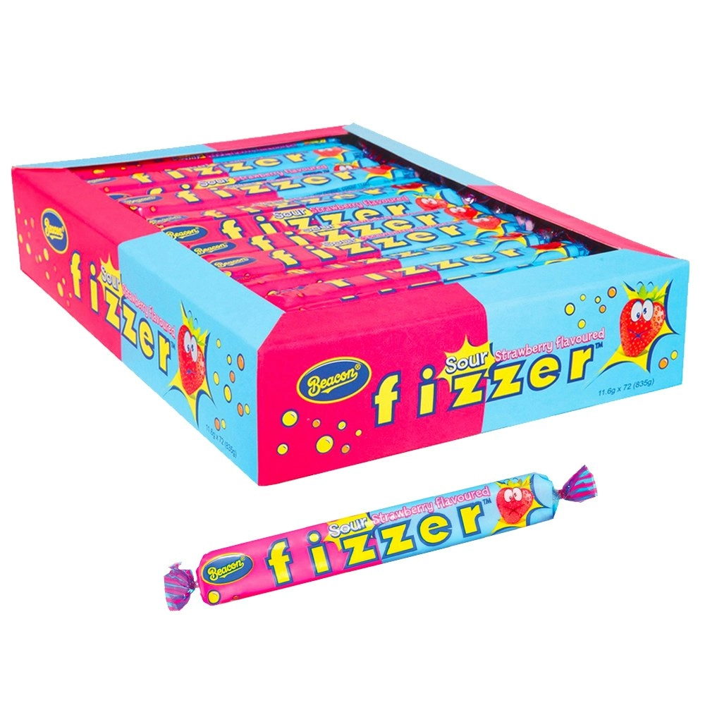 72pc Beacon 11.6g Fizzer Sour Strawberry Flavour Soft Candy/Lolly Confectionery