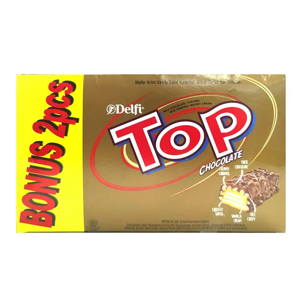 26pc Delfi Top 9g Chocolate Bar Caramel Crunchy Wafer w/ Rice Crispies Box