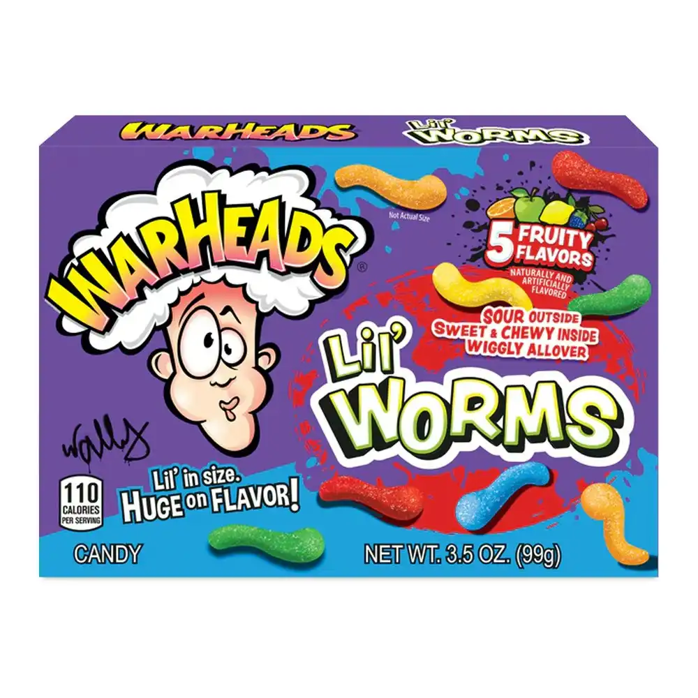 2x Warheads 99g Lil Worms Sour Sweet/Fruity/Gummy Candy Theatre Box Kids