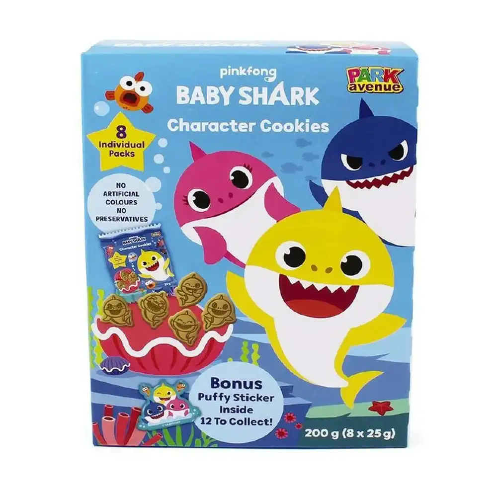 32pc Park Avenue Baby Shark Character Cookies/Biscuits Box w/Magnet 25g Assorted