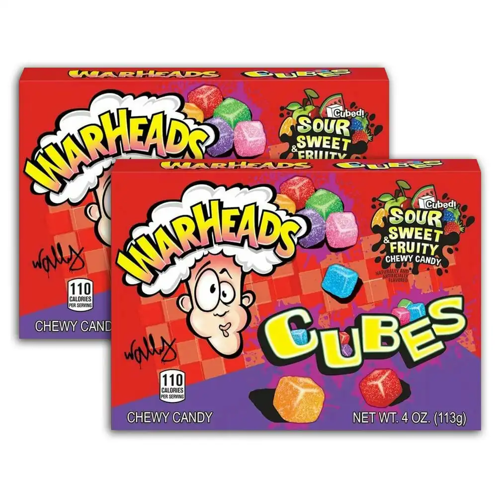 2x Warheads 113g Chewy Cubes Theater Box Sour Sweet Confectionery Candies Asstd