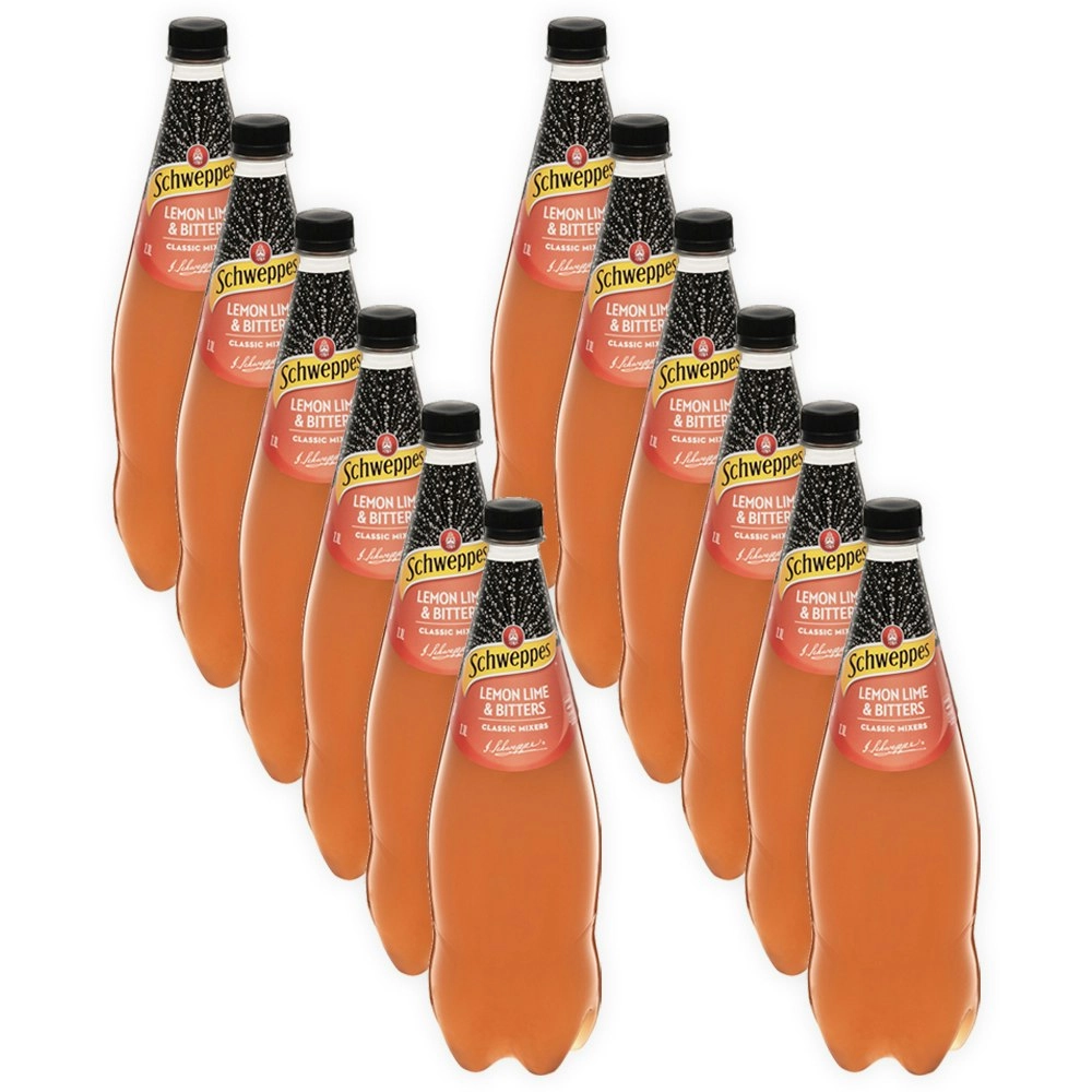 12pc Schweppes Lemon Lime Bitters Flavoured Soft Drink Soda Bottles 1.1L