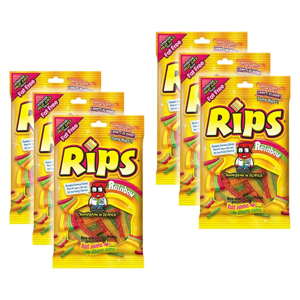 6x Rips Chewy Candy Bite Size Rainbow Licorice Pieces Bag 99g Confectionery