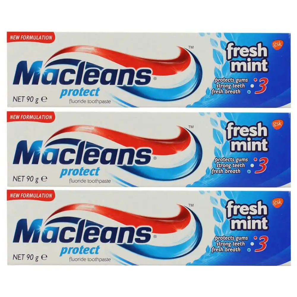 3x Macleans 90g Fluoride Toothpaste Protect Dental Oral Teeth Care Fresh Mint