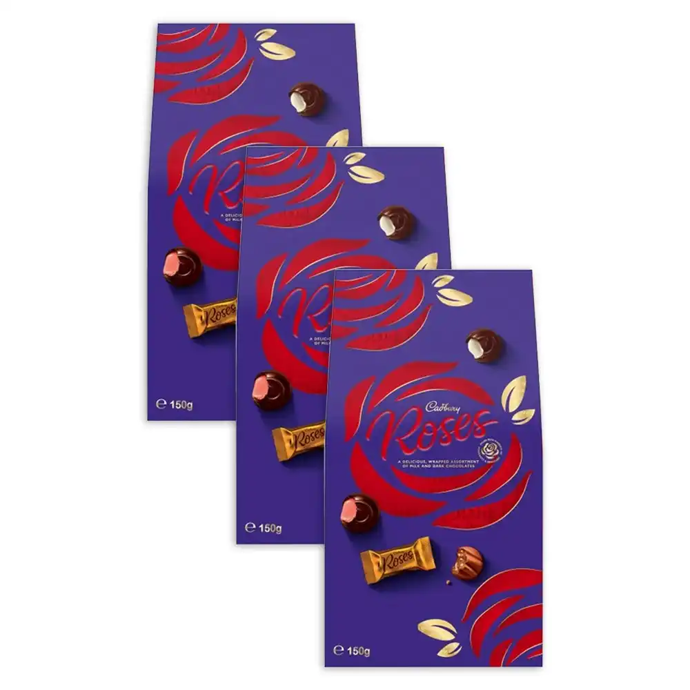 3x Cadbury Roses Milk & Dark Chocolate Gift Bag/Pouch Snack Treat 2023 150g
