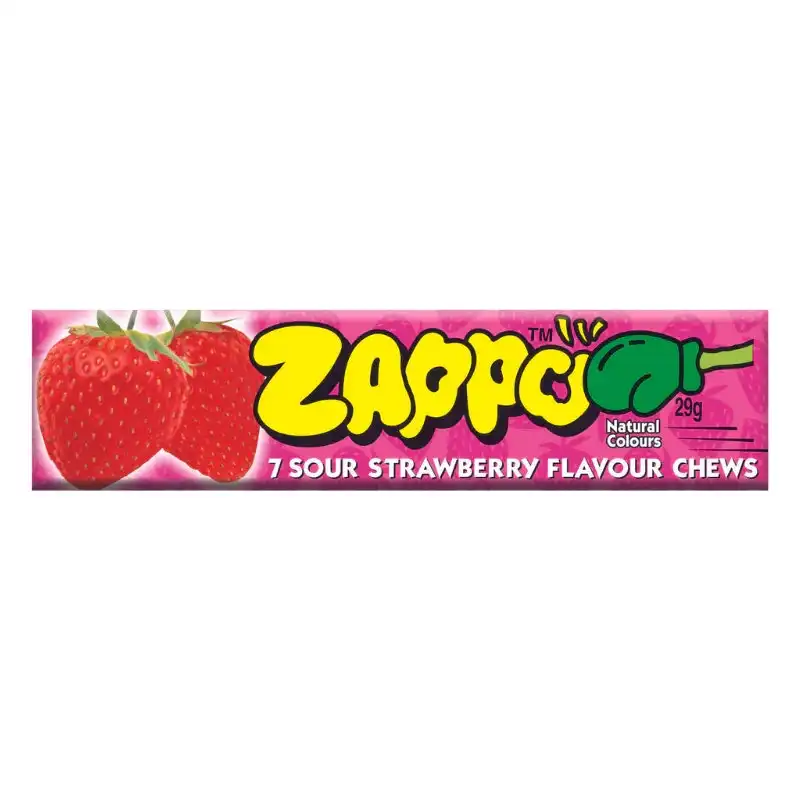 30pc Zappo Flavoured Confectionery/Lolly Chews Sour Strawberry Flavour 29g