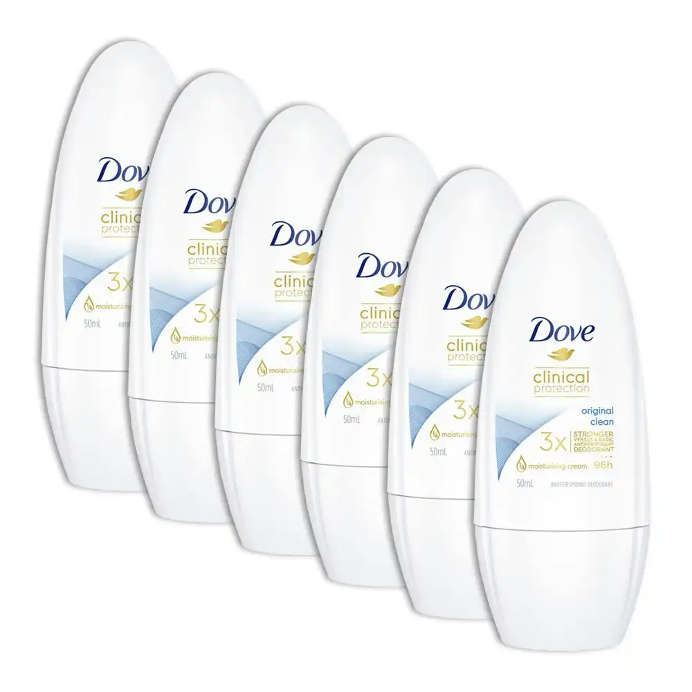 6x Dove Clinical Protect Original Clean Underarm Sweat Roll On Deodorant 50ml