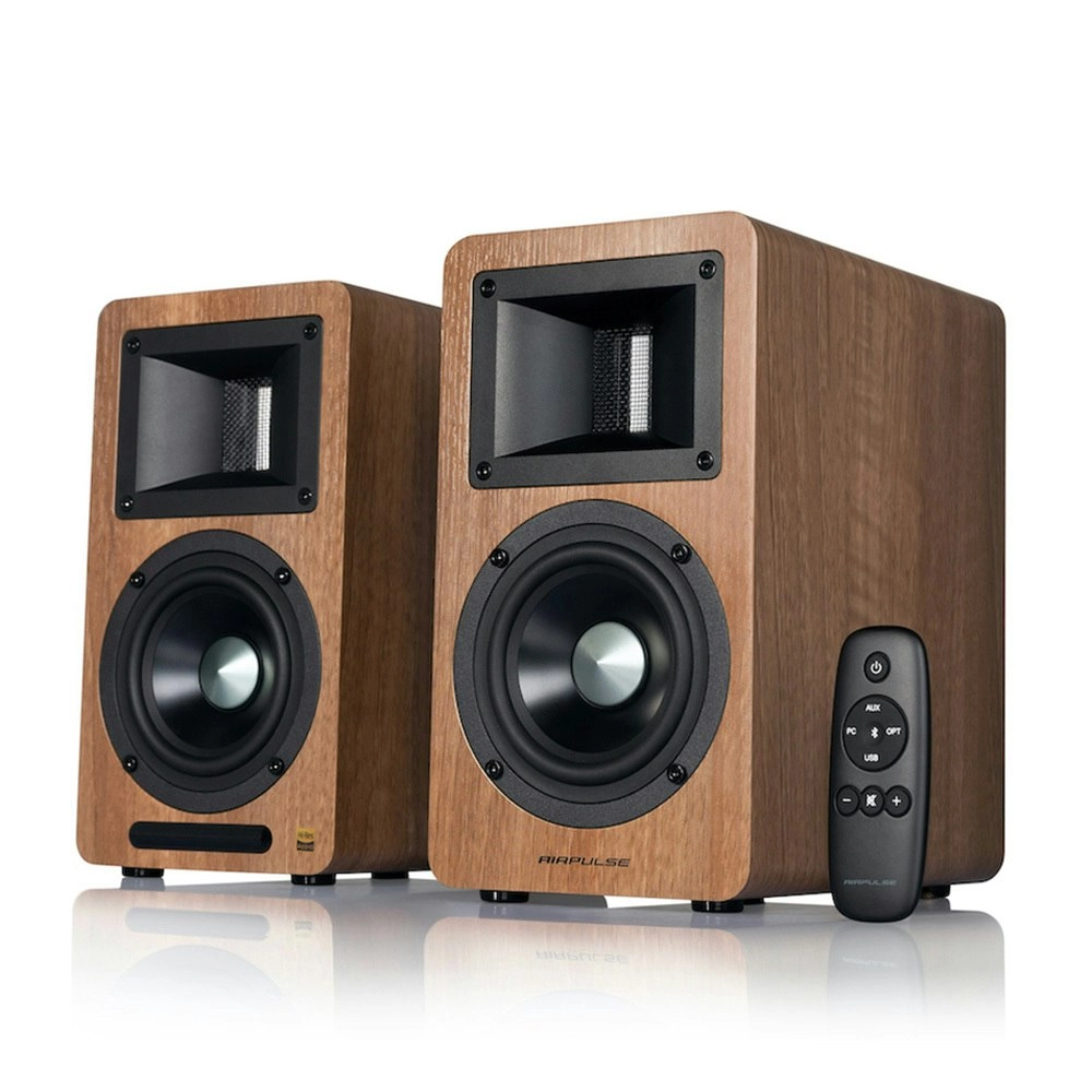 Airpulse A80 Hi-Fi Active Bookshelf Speaker Sound System Entertainment Walnut