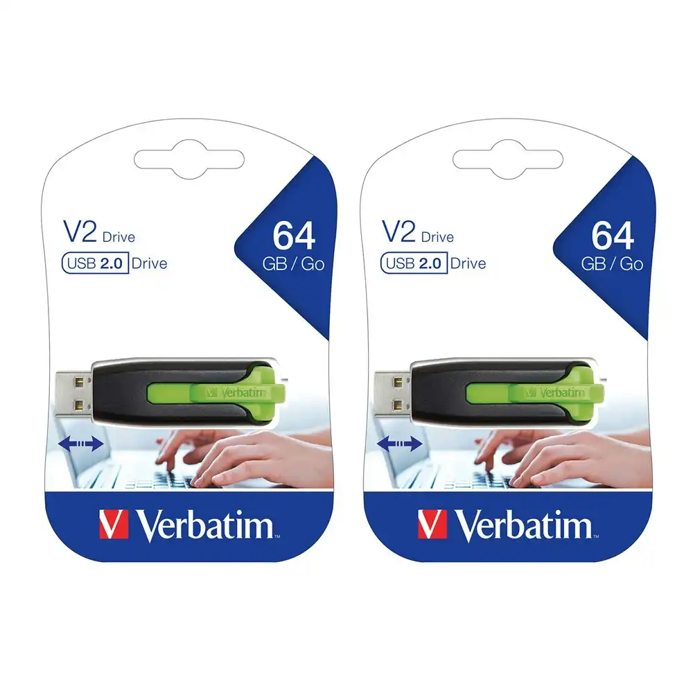 2PK Verbatim Store'n'Go V2 Mini Portable USB 2.0 Drive Stick 64GB Eucalyptus Grn
