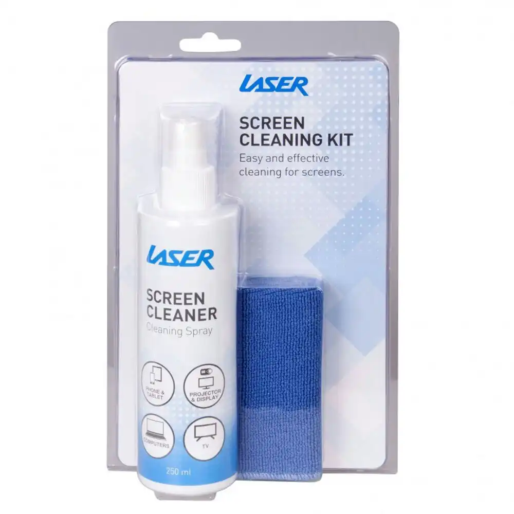 Laser 250ml Screen Cleaning Kit w/Microfibre Cloth for PC/Laptop TV Phone Screen