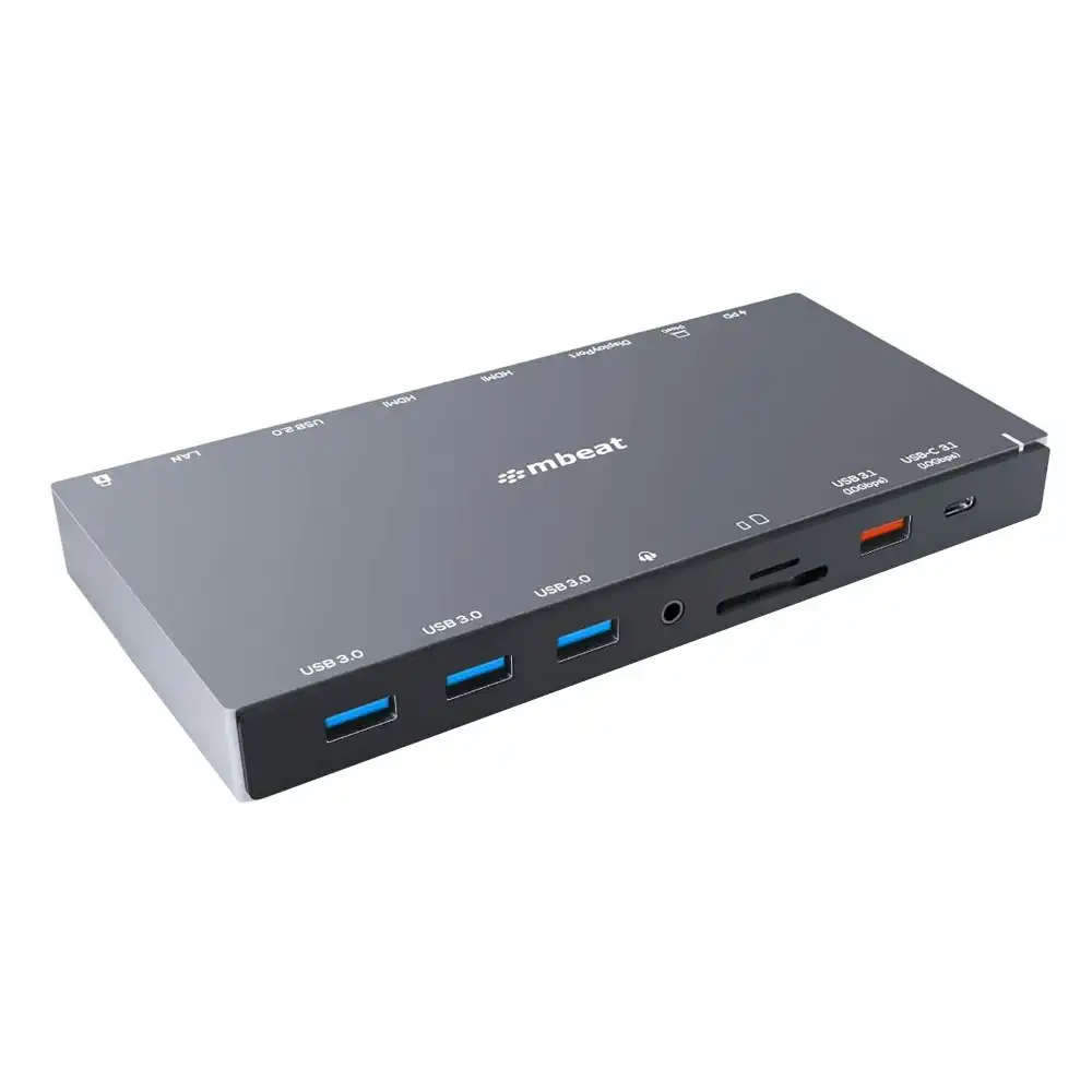mBeat 15 in 1 Triple Display USB-C/HDMI/DisplayPort/LAN/SD Card Dock/Hub 18cm