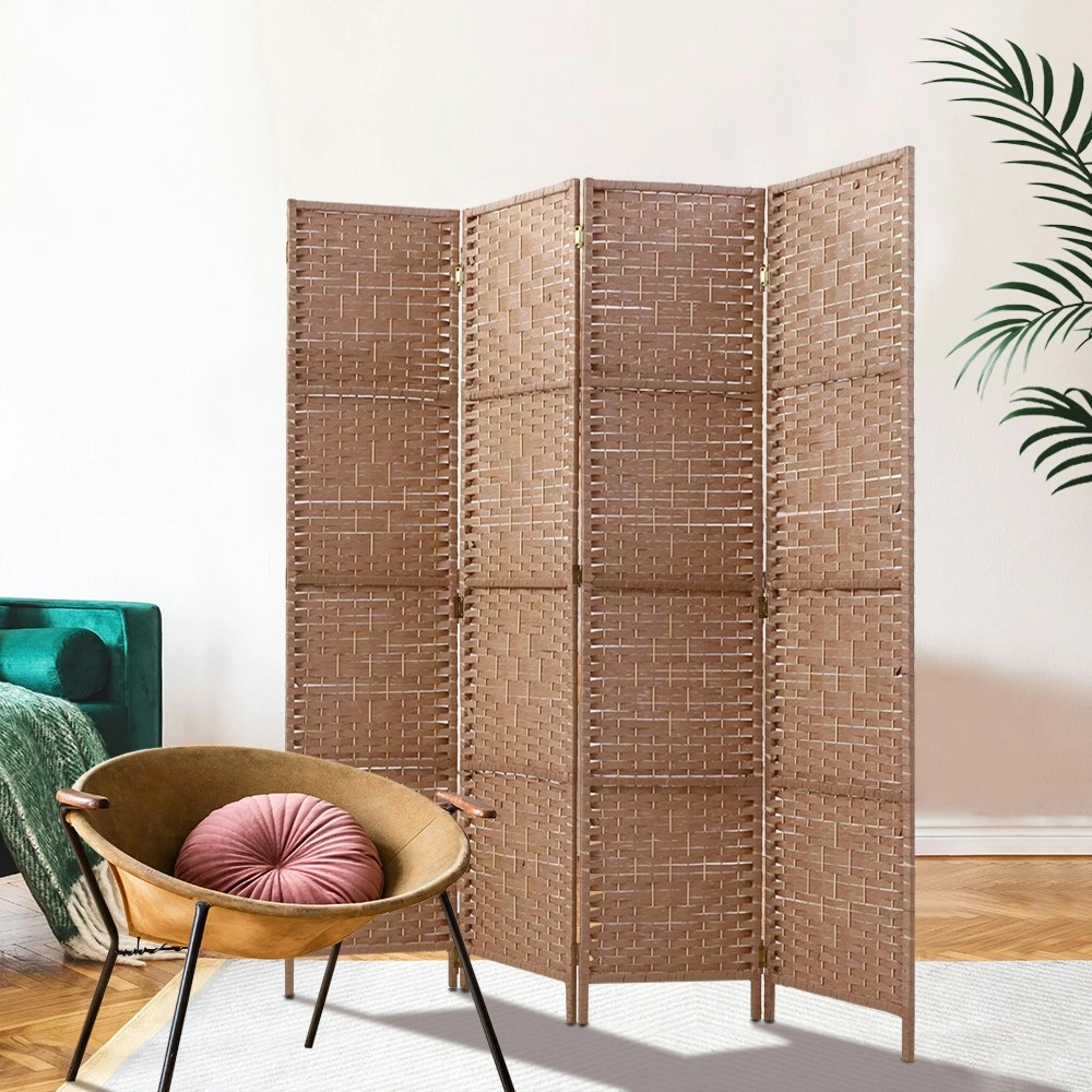 Artiss 4 Panel Room Divider Screen 163x170cm Woven Natural