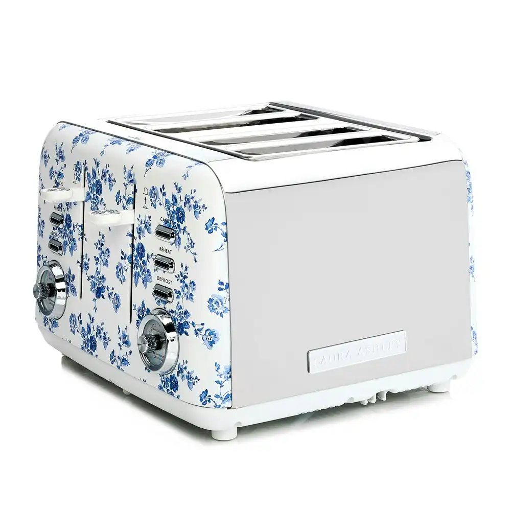 Laura Ashley 4 Slice Bread Toaster Stainless Steel w/ Wide Slots China Rose