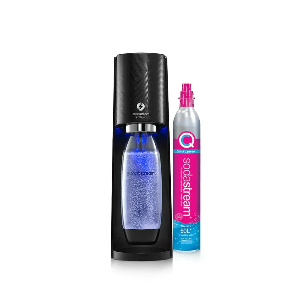 SodaStream E-Terra Automatic Sparkling Water Maker w/60L Cylinder/1L Bottle BLK