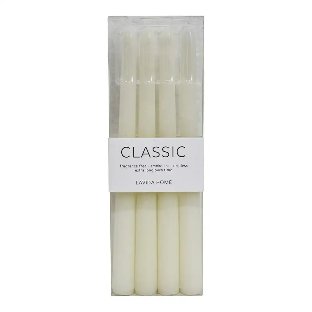 4PK Classic Unscented 24cm Taper Wax Candle Set Fragrance Free Home Decor White