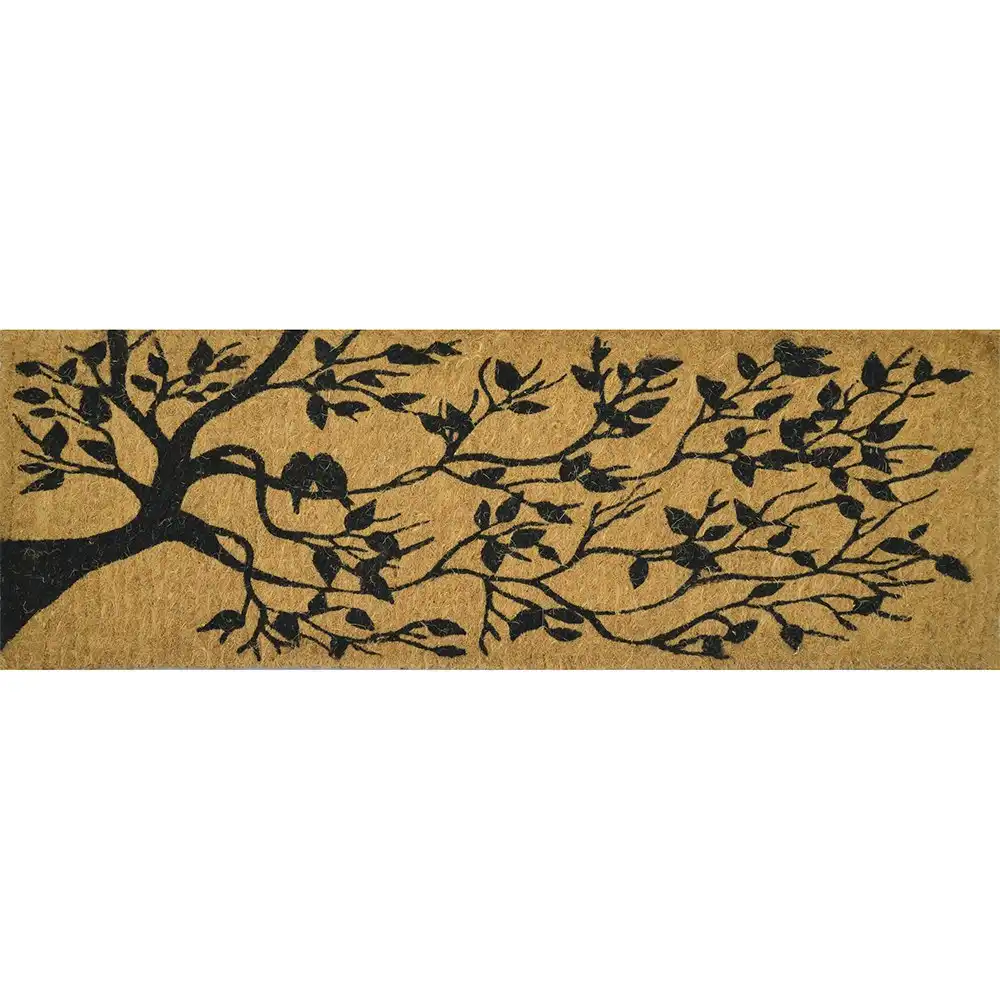 Solemate Birds in Tree Mat 39x119cm Biodegradable Heavy Coconut Natural & Black