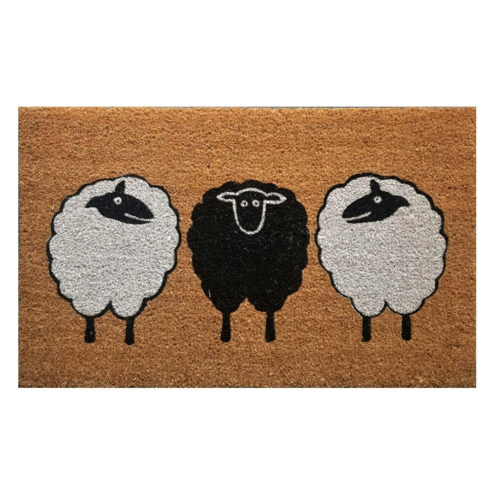 Solemate Premium Coir 3 Sheep Mat 50x80cm Coconut Eco Friendly Black & White