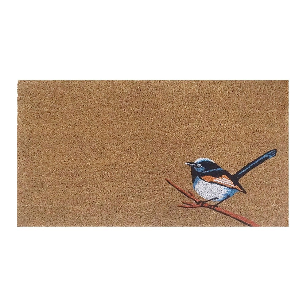 Solemate Latex Backed Coir Blue Wren 45x75cm Slim Outdoor Stylish Doormat