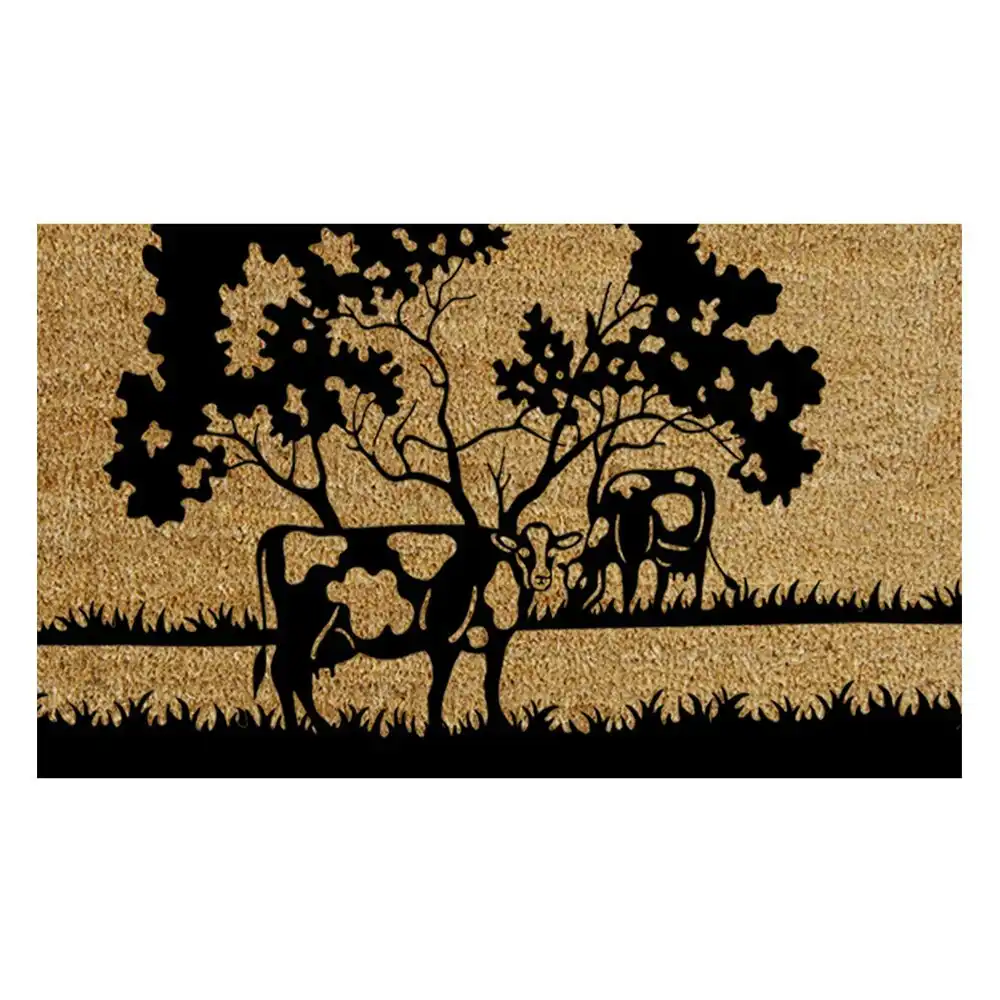 Solemate Latex Backed Coir Cow Tree 45x75cm Slimline Outdoor Stylish Doormat