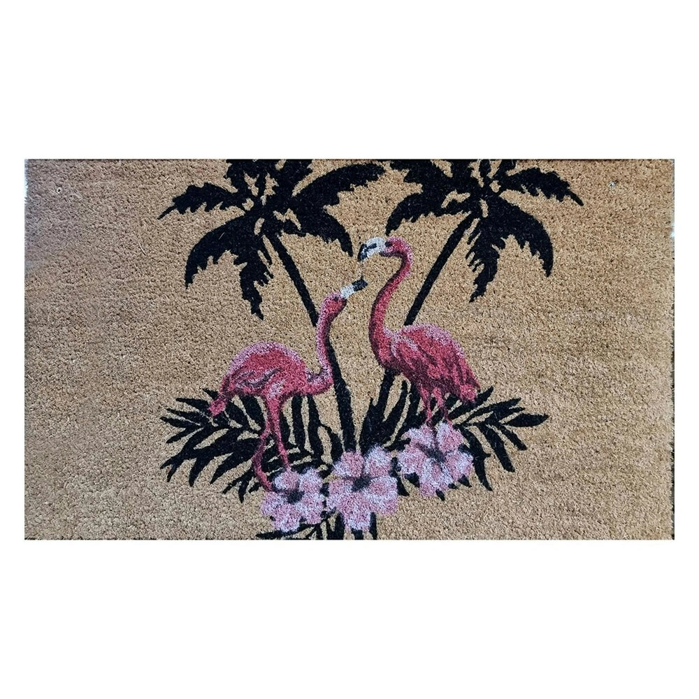 Solemate PVC Backed Coir Flamingo Island 45x75cm Slimline Outdoor Doormat