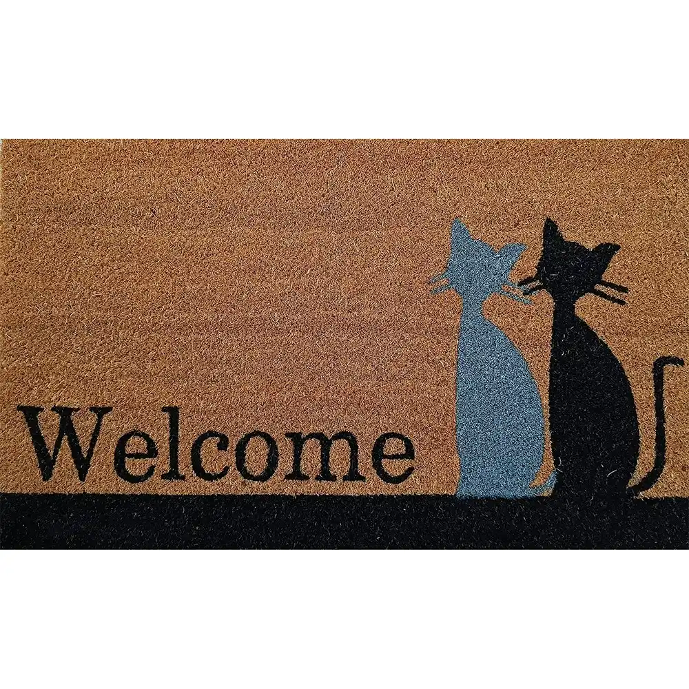 Solemate PVC Coir Welcome Kitties 45x75cm Stylish Durable Outdoor Front Doormat