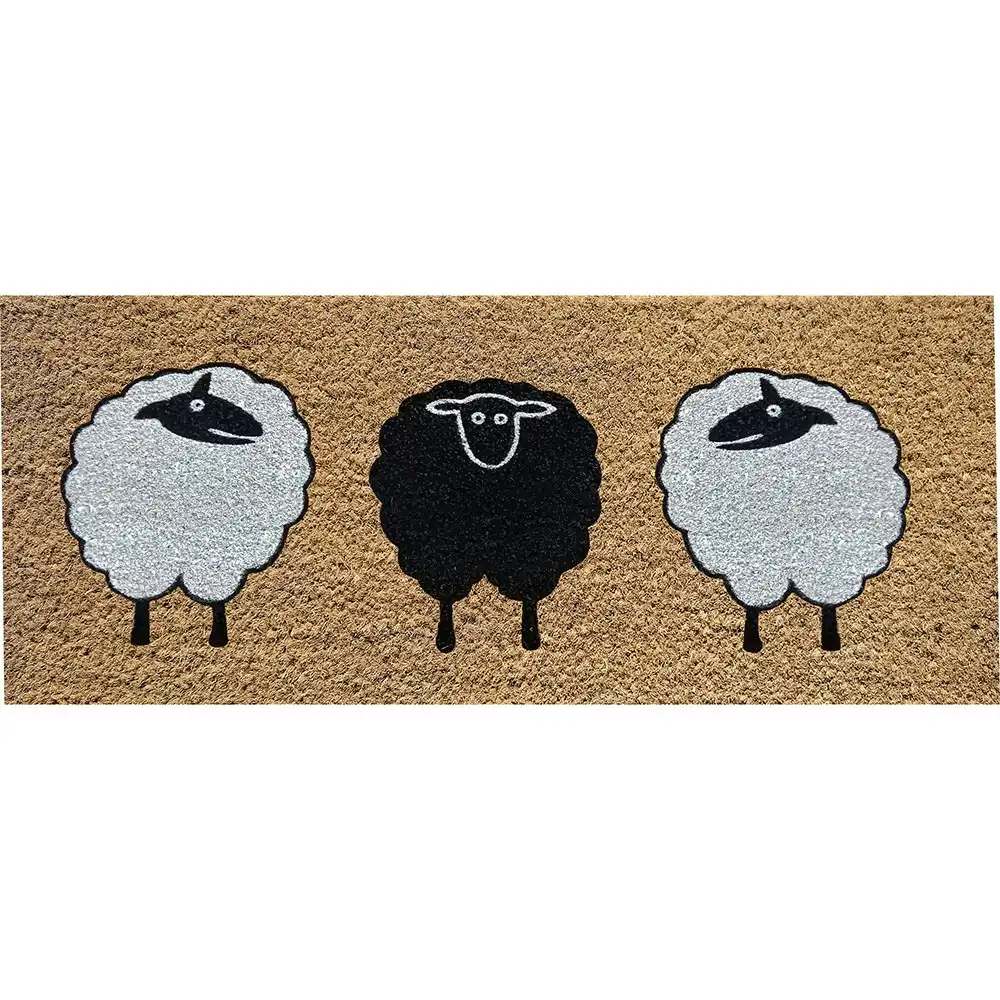 Solemate PVC Backed Coir 3 Sheep 45x110cm Slimline Outdoor Stylish Doormat