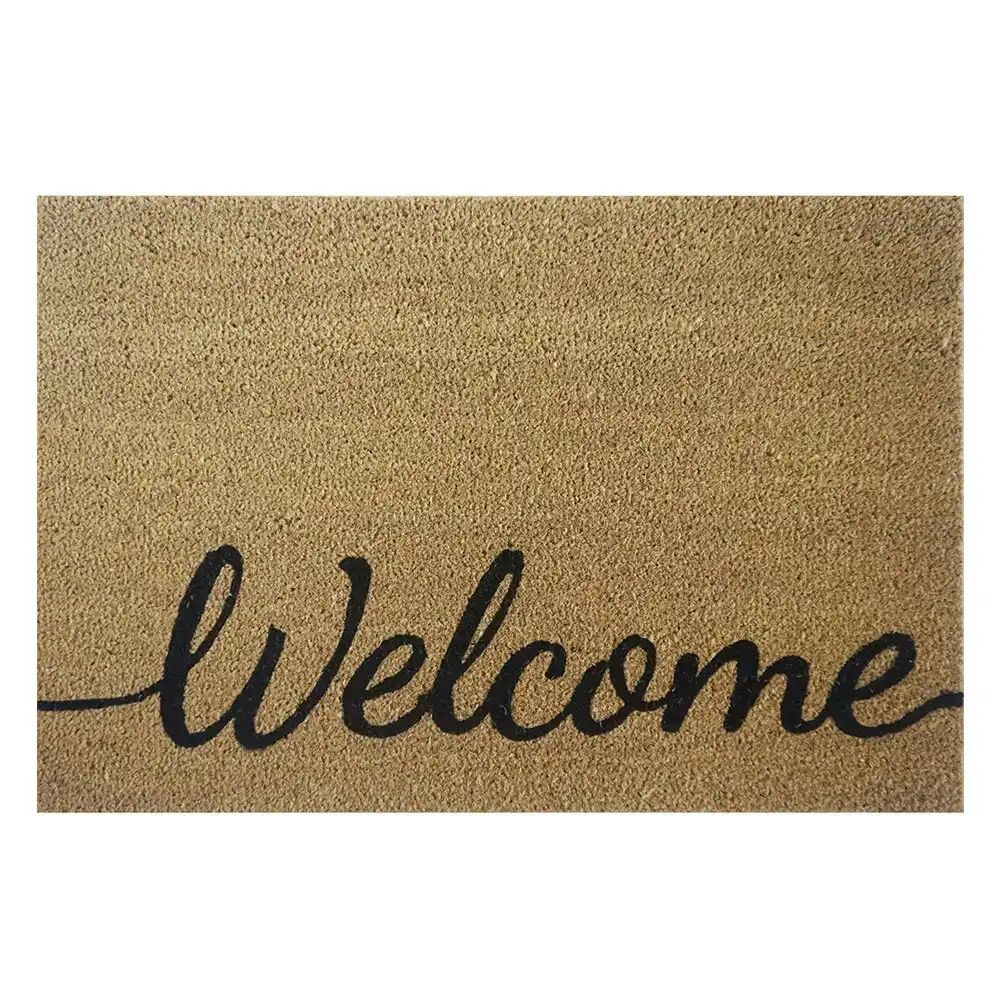 Solemate PVC Backed Coir Welcome Natural 58x89cm Slimline Outdoor Doormat