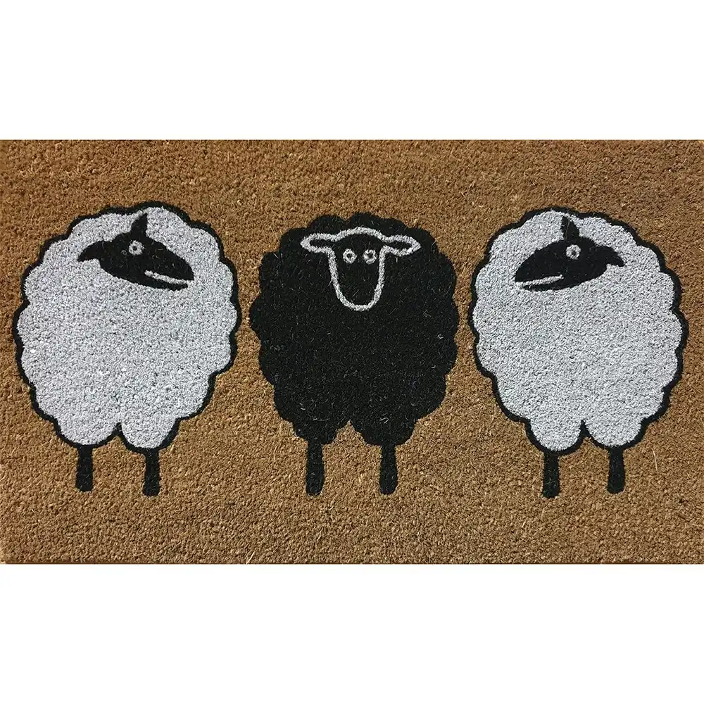 Solemate PVC Backed Backed Coir 3 Sheep 50x80cm Slim Outdoor Stylish Doormat