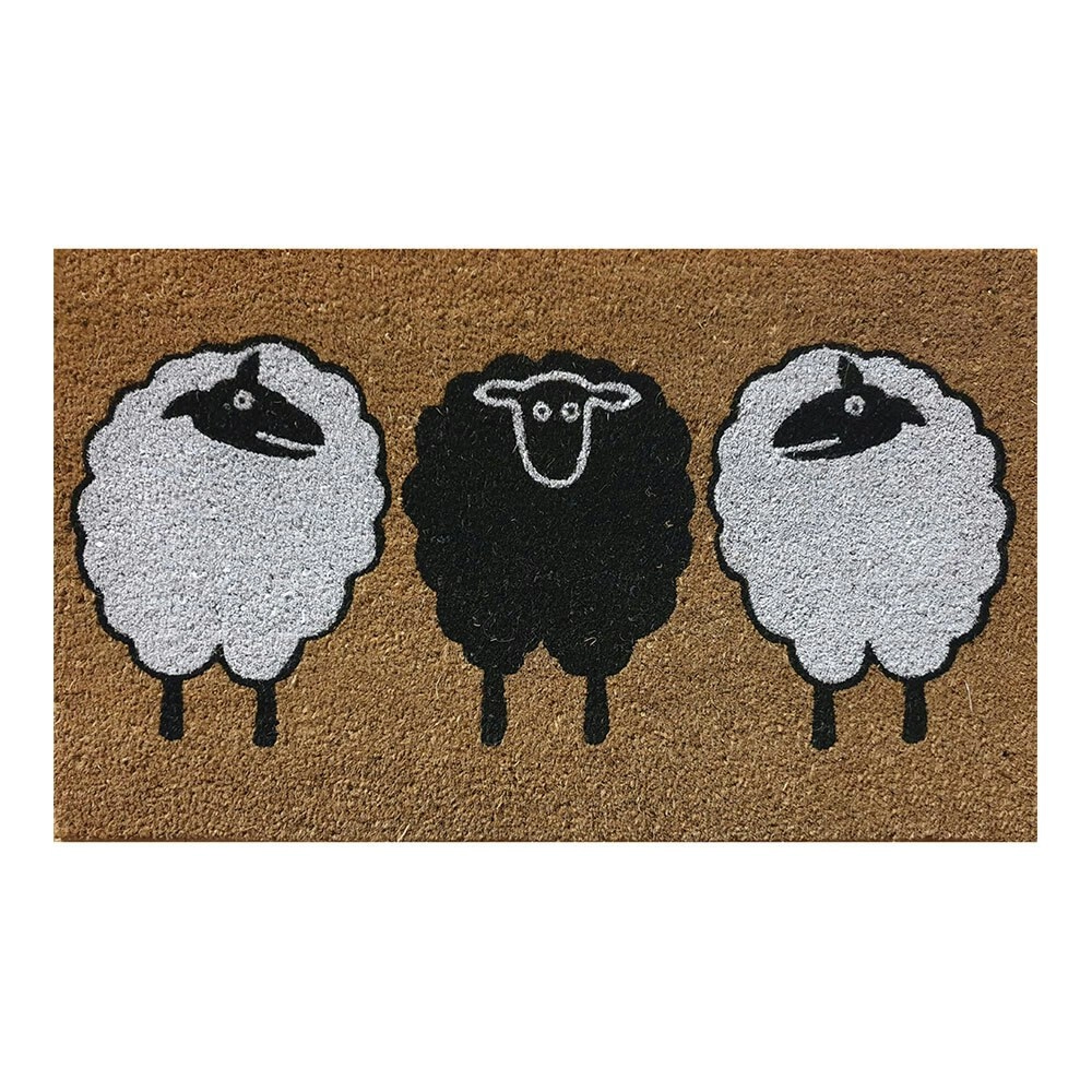 Solemate PVC Backed Backed Coir 3 Sheep 50x80cm Slim Outdoor Stylish Doormat