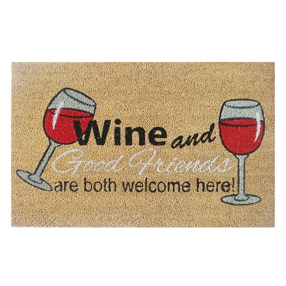 Solemate PVC Backed Coir Wine Theme 50x80cm Slimline Outdoor Stylish Doormat